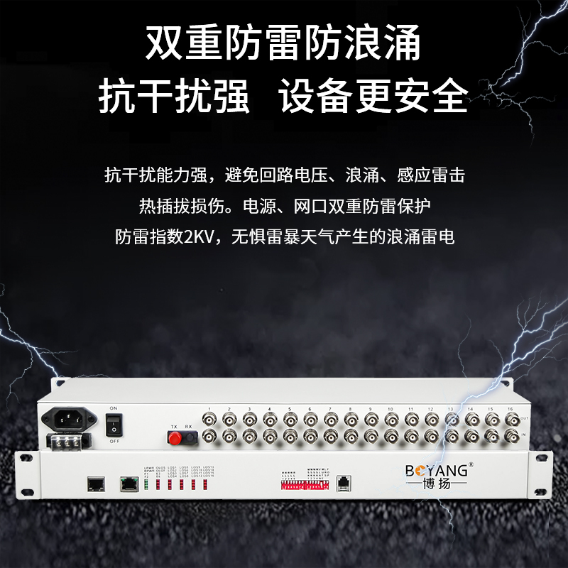 博扬 BY-P16E1 PDH光端机16路E1 16路2M光端机 光纤收发器 FC单纤20公里 机架式 双电源