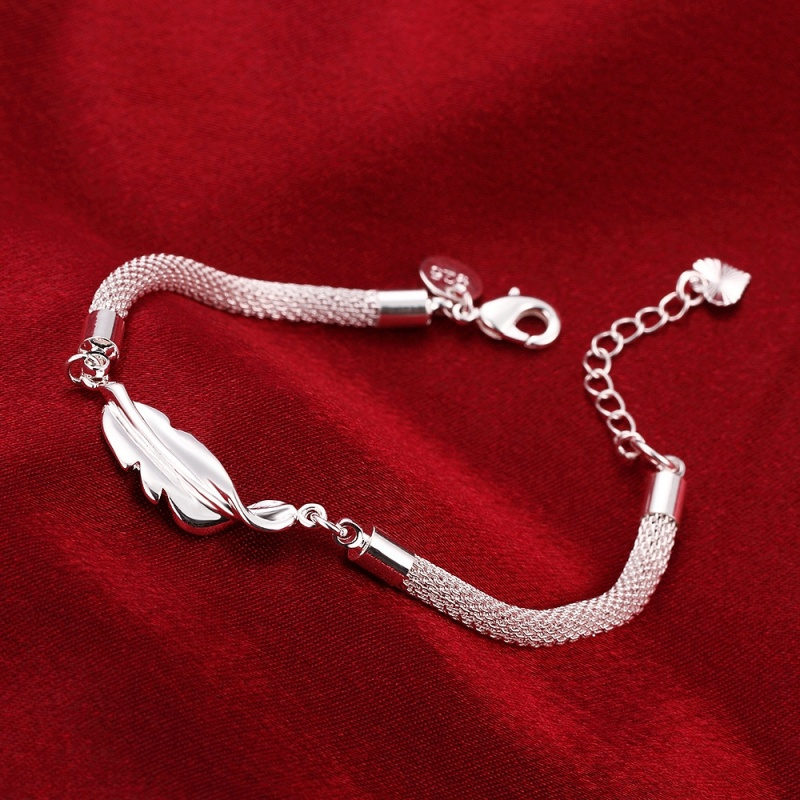 H361 Fashion Bracelet 时尚羽毛手链欧美外贸镀925纯银女首饰送女朋友七夕情人节礼物