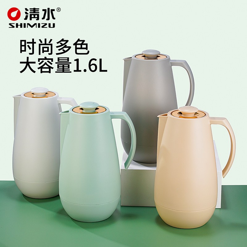 清水保温水壶玻璃内胆大容量家用保温壶热水瓶 1.6L 米色 SM-1172-160高清大图