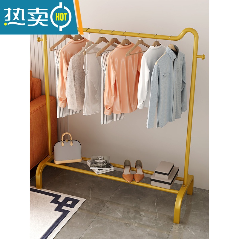 敬平晾衣架落地卧室挂衣架简易衣帽架室内晒衣架阳台凉衣服收纳衣服架 推+150cm+猫耳轻奢金高清大图