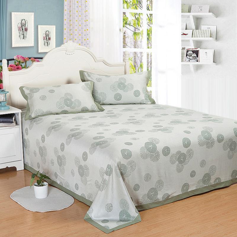 美帮汇凉席三件套 夏季双人床单折叠软凉席子1.8m1.5米可机洗水洗 加密绿树银花 2.0m（6.6英尺）床