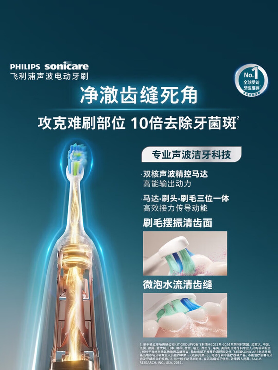 飞利浦(PHILIPS)Sonicare电动牙刷钻石刷 飞利浦钻9专业大师刷 成人声波震动牙刷 HX7481/02高清大图