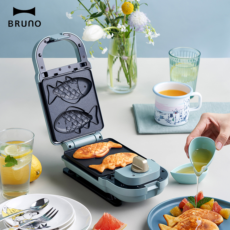 日本bruno姆明限量款Mini轻食机早餐机家用多功能三明治华夫饼烤面包机(标配+鲷鱼烧烤盘+华夫饼烤盘)