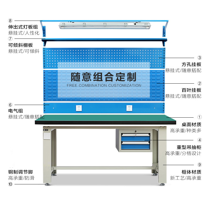 创世人 重型钳工工作台 防静电操作台 工厂车间多功能维修工具台高清大图