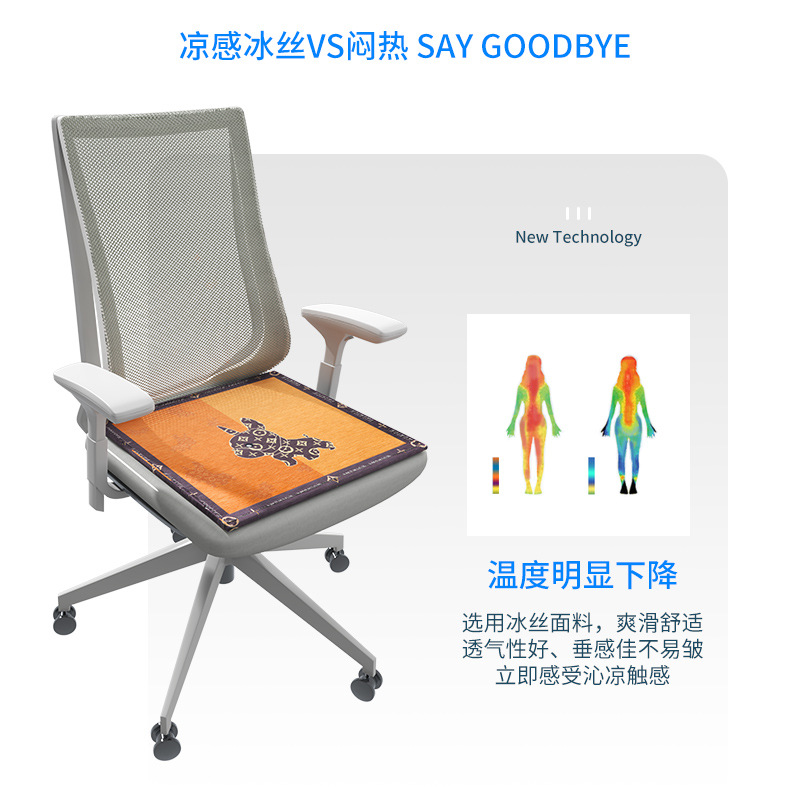 幸福派 夏天冰丝坐垫办公室久坐透气凉垫夏季学生凳椅子屁股凉垫冰丝椅垫家用椅子椅垫学生夏季凳子垫子卡通防滑屁股垫高清大图