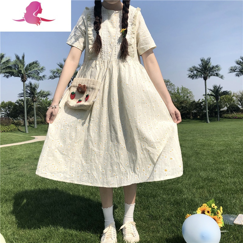艳如飞日系连衣裙夏甜美中长款过膝裙子仙女超仙森女系学生小雏菊碎花裙连衣裙