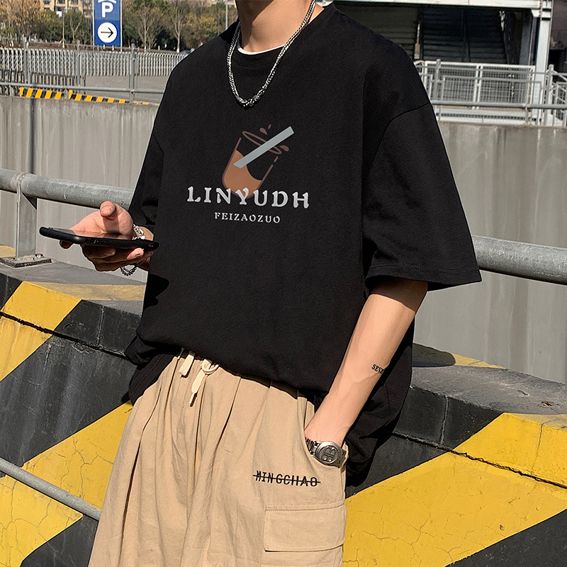 夏季韩版宽松短袖t恤 男印花青少年新款半袖休闲大码体恤圆领男装Wsng