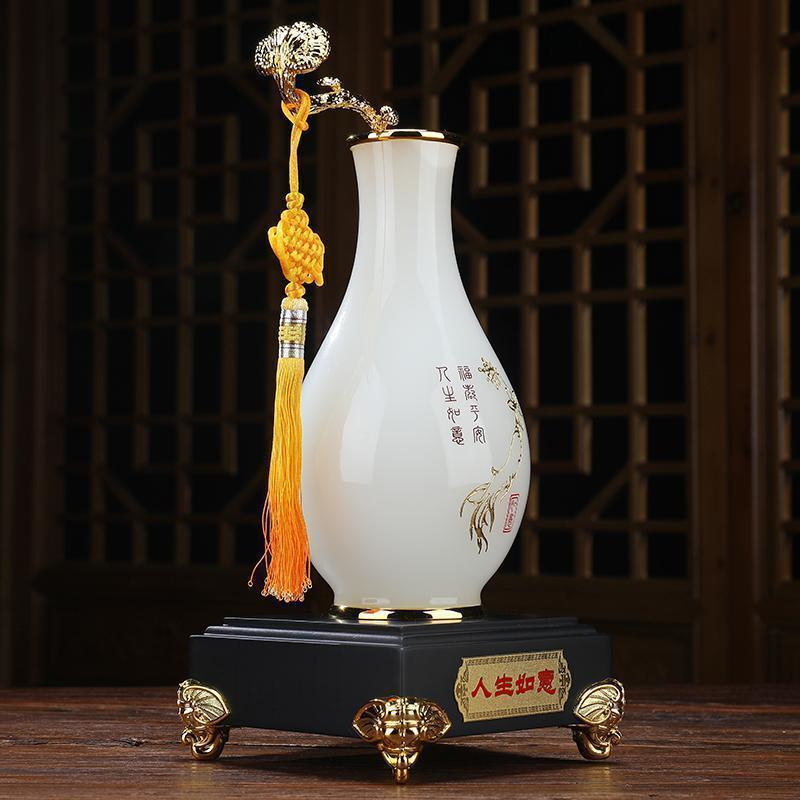 人生如意花瓶摆件琉璃玉工艺品现代简约家居客厅酒柜电视柜装饰品_49
