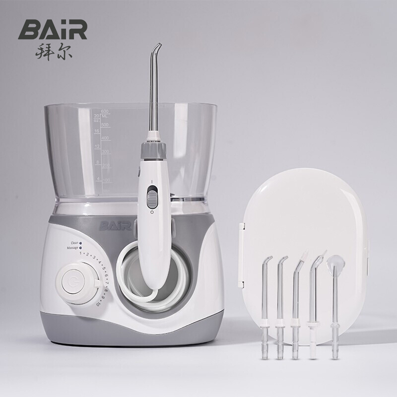 拜尔 家用式冲牙器H6白色(主机*1+标准喷嘴*3+正畸喷嘴*1+牙周袋喷嘴*1+充电线)高清大图