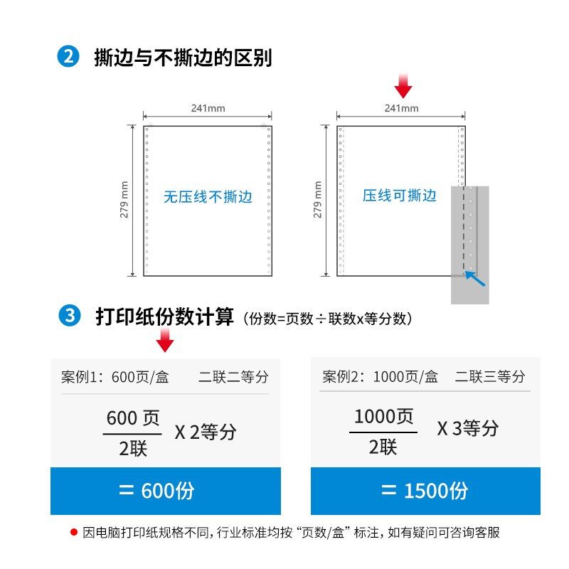 得力(deli)佳宣系列J241-3电脑打印纸 三联二等分600页/箱 发货单销售出库单发票纸清单纸 彩色撕边