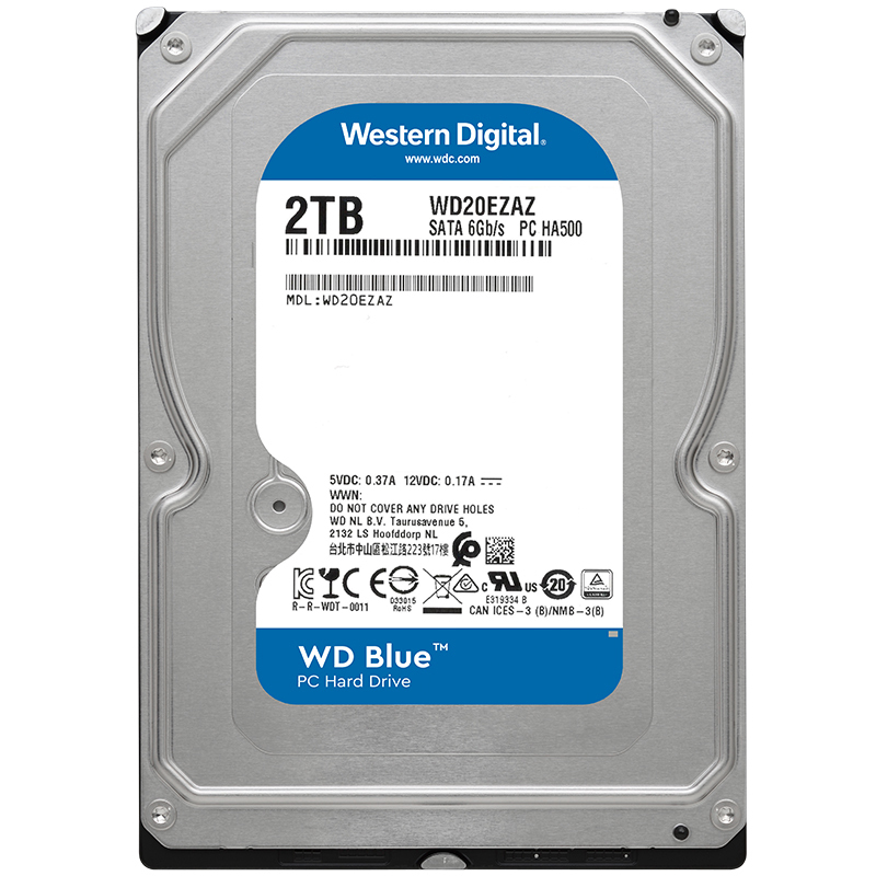 (WD)蓝盘 2TB SATA6Gb/s 256MB 台式机械硬盘(WD20EZAZ)