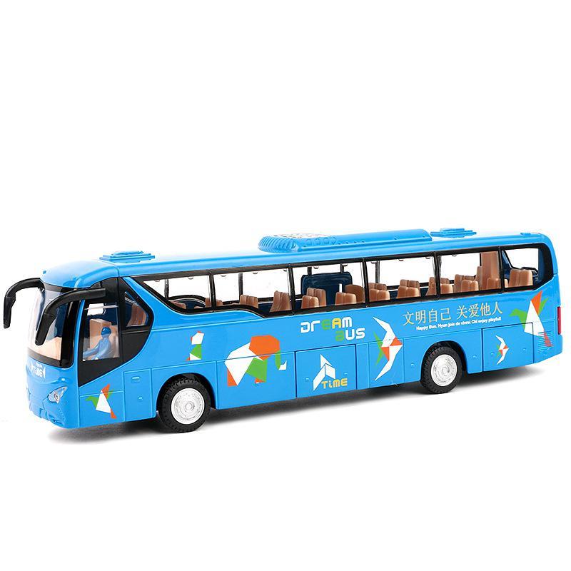 五开合金大巴车模型仿真巴士公交车公共汽车声光回力儿童玩具蓝色拍下