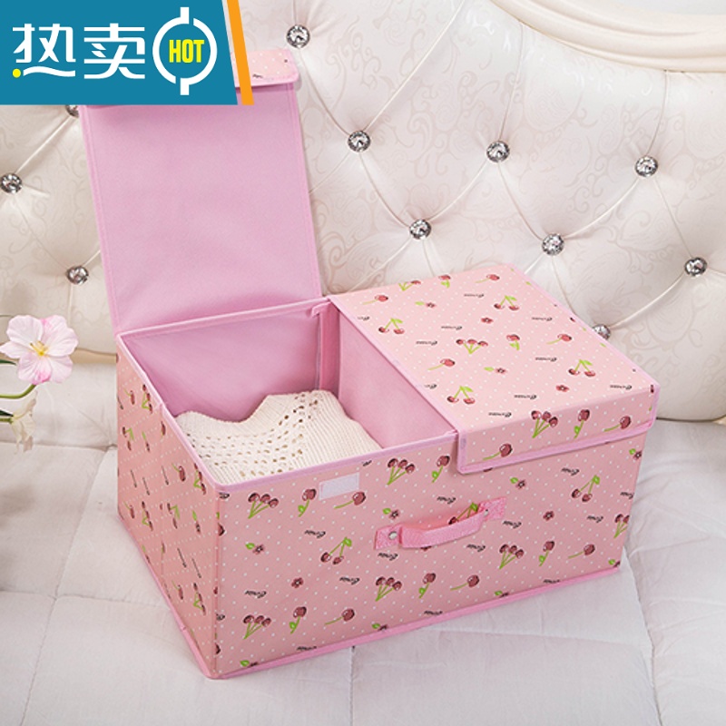 XIANCAI收纳箱布艺棉麻整理箱储物盒子分格可折叠家用衣服箱子大衣柜器 防水款-粉樱桃