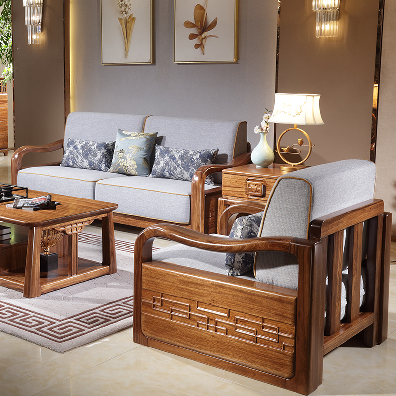 沙发转角贵妃实木沙发客厅闪电客全套新中式家具全实木沙发组合