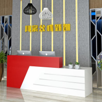 简约前台接待桌收银台时尚办公前台柜烤漆吧台仿大理石咨询桌包邮_231_333 红色哑光/右高_320x60x105cm