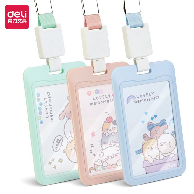 得力(deli) 注塑ABS证件卡-易拉扣款厂牌胸牌卡套圆润边角处理卡通风格颜色随机64824图片