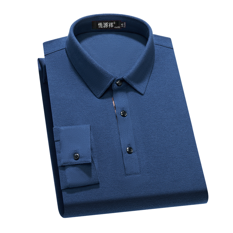 恒源祥春秋中年男士长袖t恤翻领纯色含山羊绒体恤爸爸休闲pol纯色高清大图