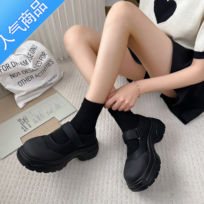 SUNTEK丑萌大头帆布玛丽珍鞋厚底包头凉鞋女夏季2023新款高跟魔术贴单鞋高清大图