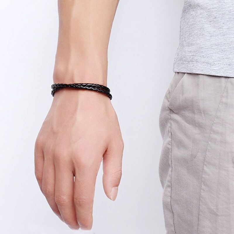 tfboys手环手链王俊凯李易峰exo边伯贤同款周边黑色皮绳编织男士女