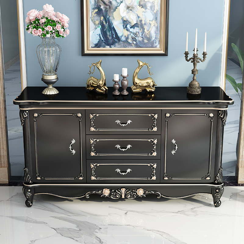 欧式餐边柜大理石轻奢置物架酒柜现代简欧实木多功能客厅茶水柜