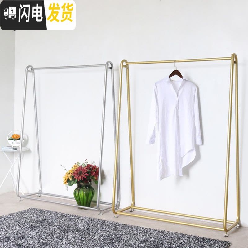 三维工匠网红衣架落地晾衣架轻奢卧室单杆式室内晒挂衣架 纳米金ins晾衣杆 纳米金色长120高160图片