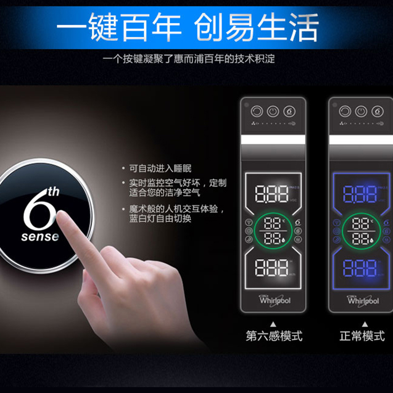 惠而浦(Whirlpool)空气净化器WA-D00AFK七重过滤除醛家用高性能智能数显