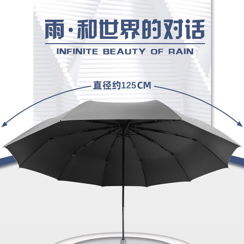 艾逸瑶选 朋克系列 10骨加厚黑胶超大全自动 晴雨伞 YS-1846高清大图