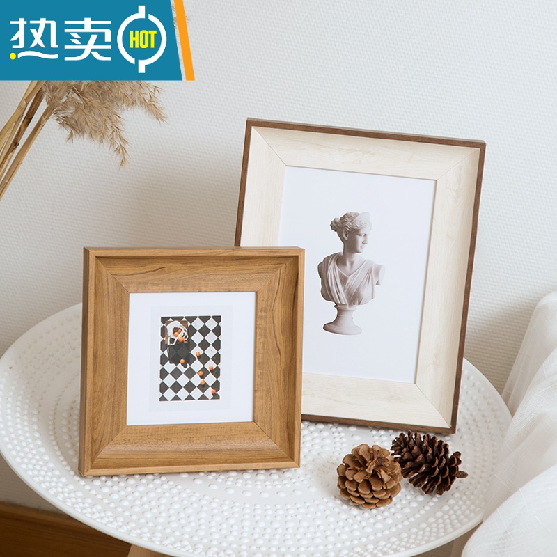 敬平正方形5寸6寸7寸8寸宣纸卡纸30 50 38 画框挂墙创意相框摆台横竖 胡木色 方5寸[12.7*12.7]挂摆两高清大图