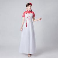 中国风礼服大合唱团演出服女长裙成人中老年学生朗诵古筝表演服 红色长款 S [26码]