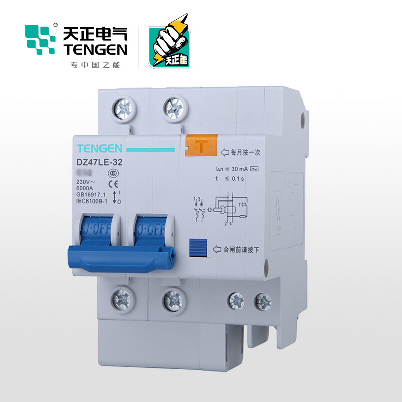 天正电气 DZ47LE-32 2P 30mA 热磁式 230VAC 01070020391 微型漏电保护断路器