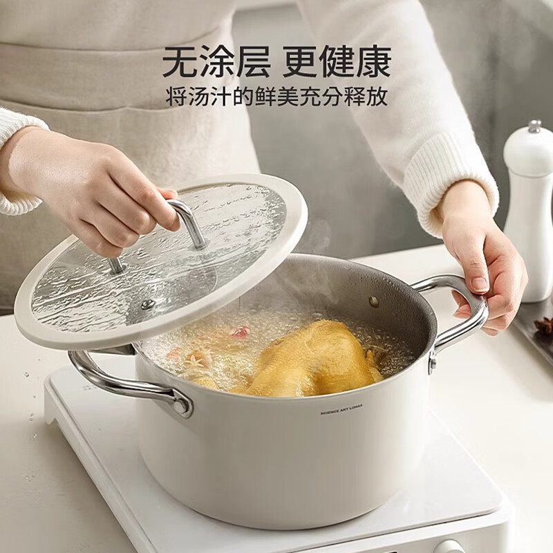 中科德马克 DUMIK无涂层316陶瓷不锈钢汤锅家用燃气电磁炉蒸煮炖锅双耳煮锅不粘锅 陶瓷不锈钢汤锅 24cm