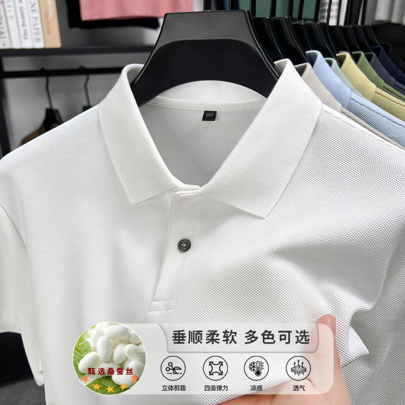 2025新款夏季男士休闲短袖POLO衫商务百搭宽松翻领T恤中年上装