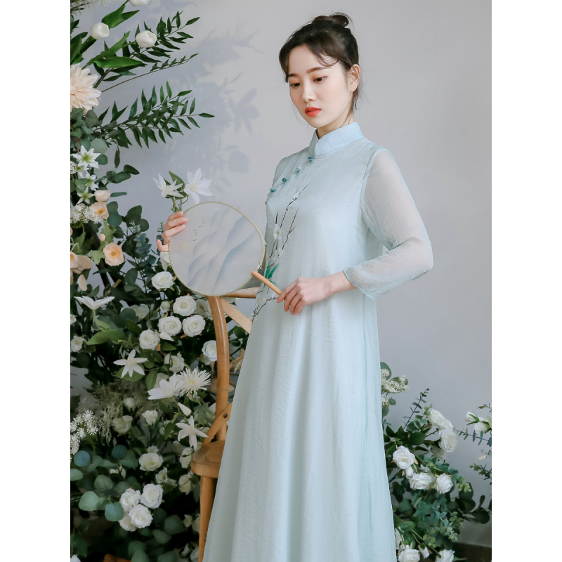 艳如飞茶艺服装禅服茶服女改良唐装古风女装日常汉服中国风旗袍连衣裙夏连衣裙
