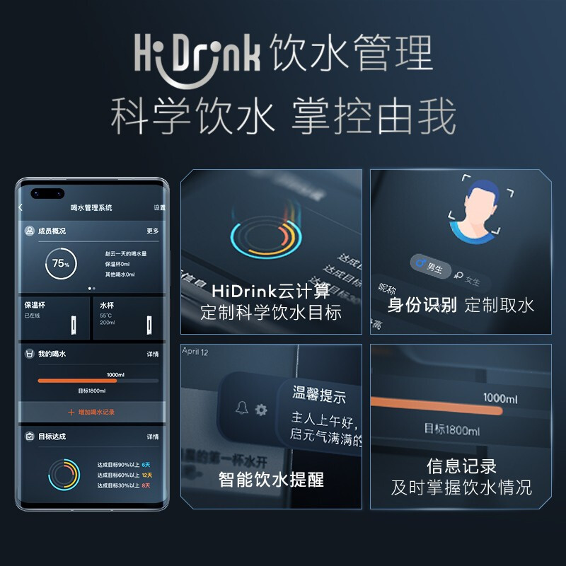 美的出品COLMO家用TURING台式净水机气泡水直饮机 自然冰感水 大屏触控 图灵台净DC163(锆石蓝)