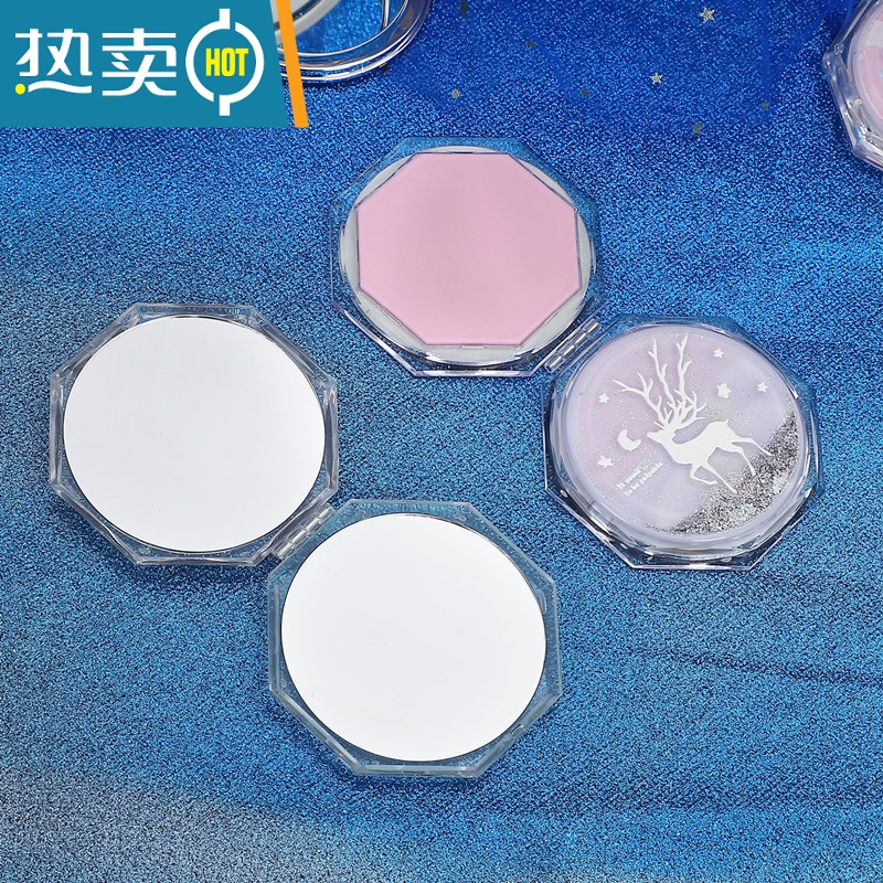 敬平韩国创意流沙化妆镜迷你翻盖随身便携式小镜子可爱少女心双面镜子 白兔草莓便携式用镜高清大图