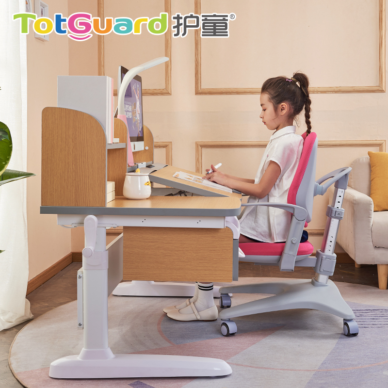 护童实木儿童学习桌椅抗菌写字桌学生学习书桌课桌套装家用512snw