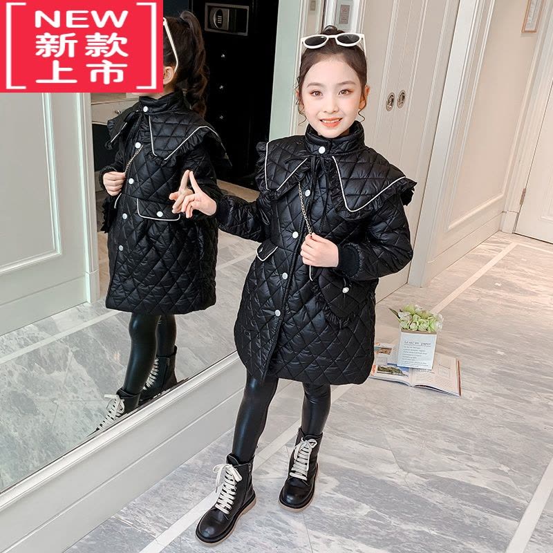 可莉允女童棉衣外套2022新款中大童洋气加绒加厚儿童冬装韩版棉服翻领潮图片