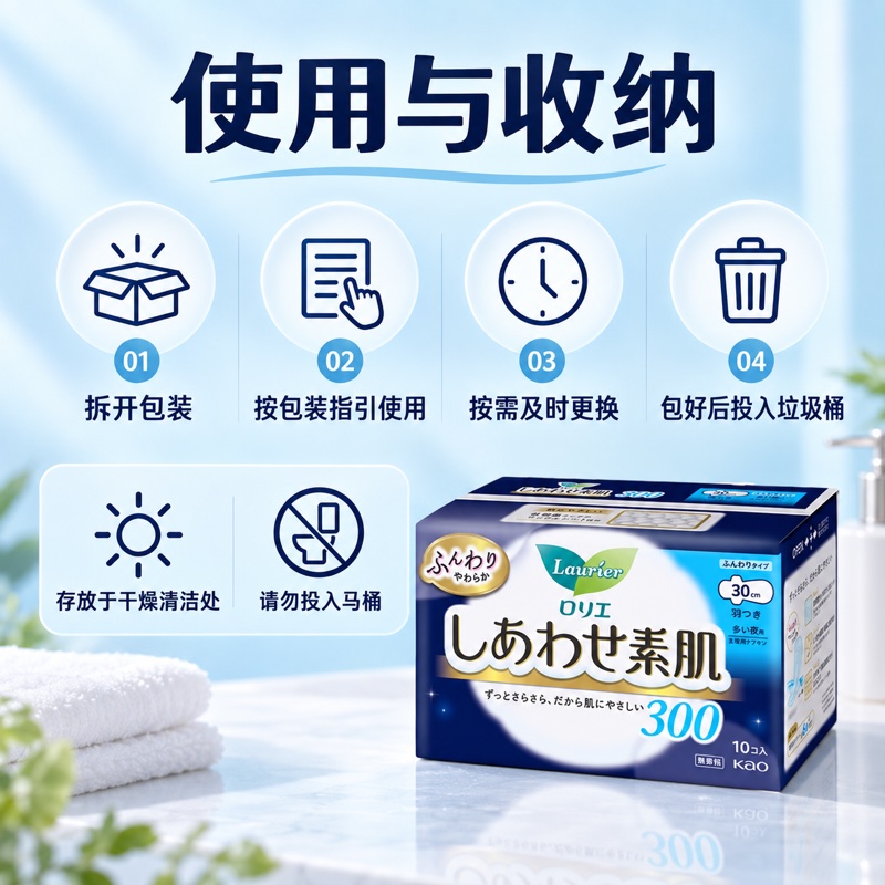 日本进口花王卫生巾乐而雅F系列夜用30厘米10片舒适轻柔睡眠夜晚轻巧吸收零敏肌丝薄柔滑舒高清大图