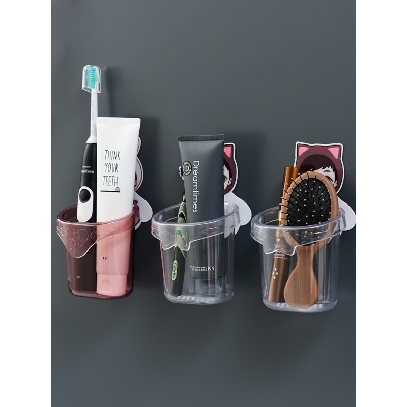 免打孔壁收纳筒收纳盒放牙刷的架子 家用牙刷架牙具收纳架高清大图