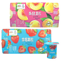伊利酸奶果粒八连杯90g*16/24杯黄桃草莓风味发酵酸牛奶 草莓果粒8杯+黄桃果粒8杯