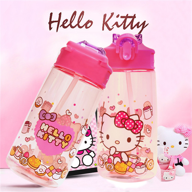 凯蒂猫(HELLO KITTY) HLKO-Q561C 杯子硅胶奶嘴一键式开关PP材质男童女童可爱便携大容量吸管杯