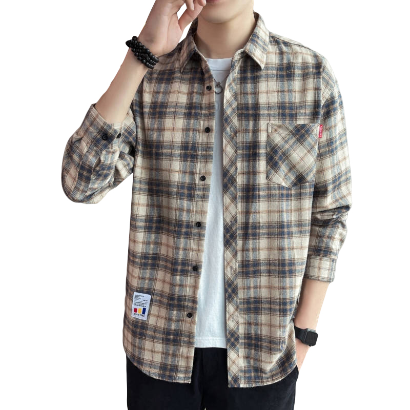 花花公子格子长袖衬衫男士衬衣2025年春季新款宽松百搭寸衫外套公高清大图