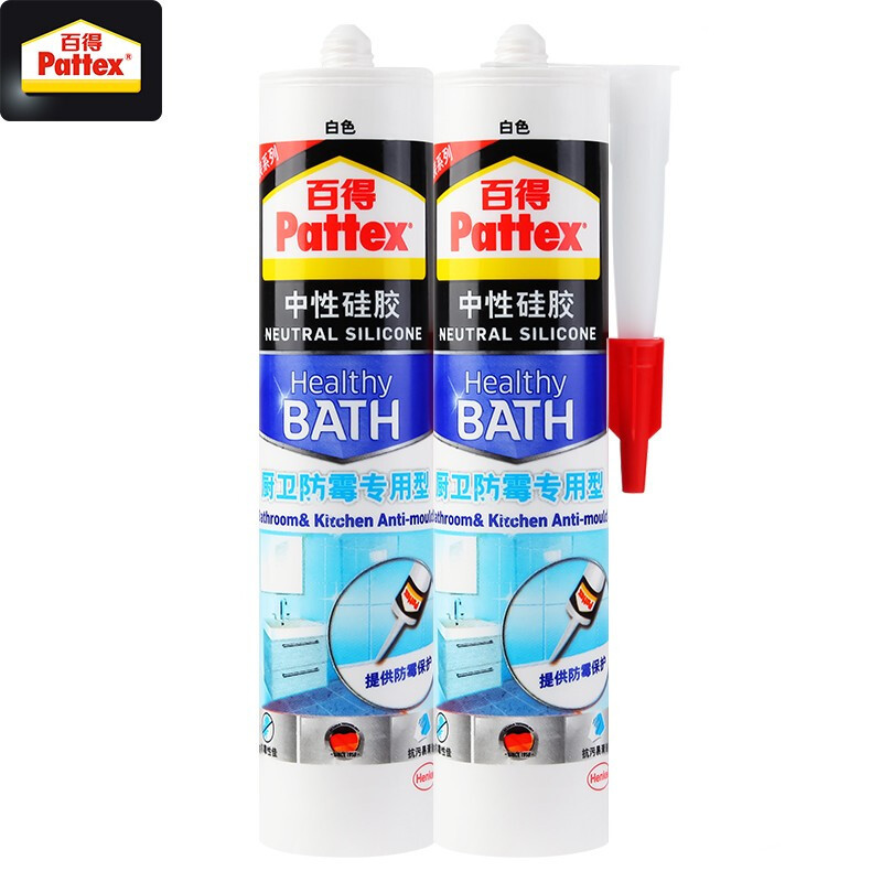 汉高百得(Pattex) 中性硅胶 玻璃胶 密封胶 超强弹性 厨卫防霉型 SBS Plus-W 300ml 2支装