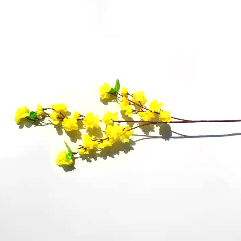 汇特益 仿真桃花 假花客厅高级仿真花 单支塑料干花摆件 68厘米中桃花-黄色(单位:支)高清大图