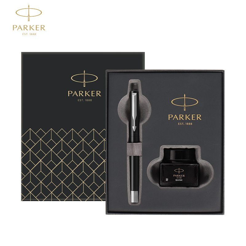 派克PARKER 钢笔 威雅黑色胶杆墨水笔+迷你墨水礼盒 学生办公用品书写金属不锈钢F笔尖0.5mm 可吸墨可替换墨囊