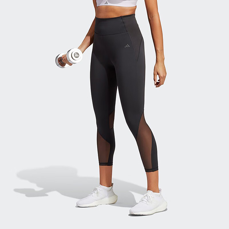 adidas 纯色高腰紧身运动裤 女款 黑色 HR5424