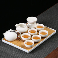 苏氏陶瓷整套陶瓷功夫茶具套装茶杯便携竹制干泡茶盘储水茶台茶道 月牙白