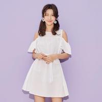 [2件1.5折价:40.4]美特斯·邦威休闲舒适连衣裙女夏装露肩A字裙潮流舒适