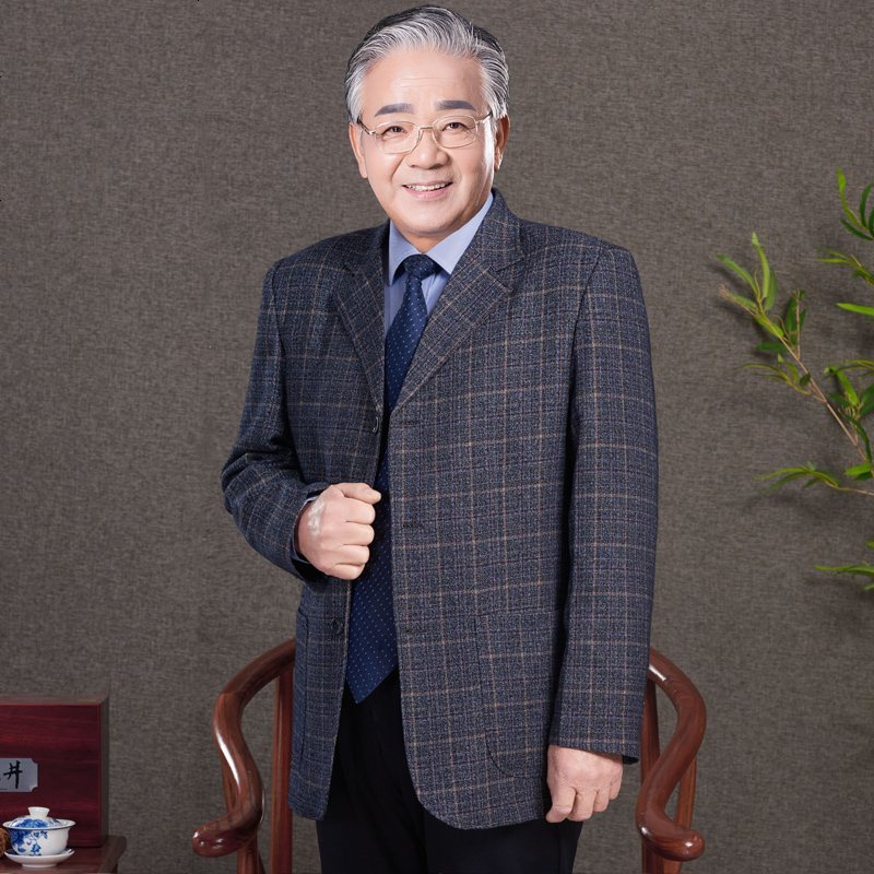 春秋装中年男士西服单西上衣商务休闲中老年西装爸爸装春装男外套