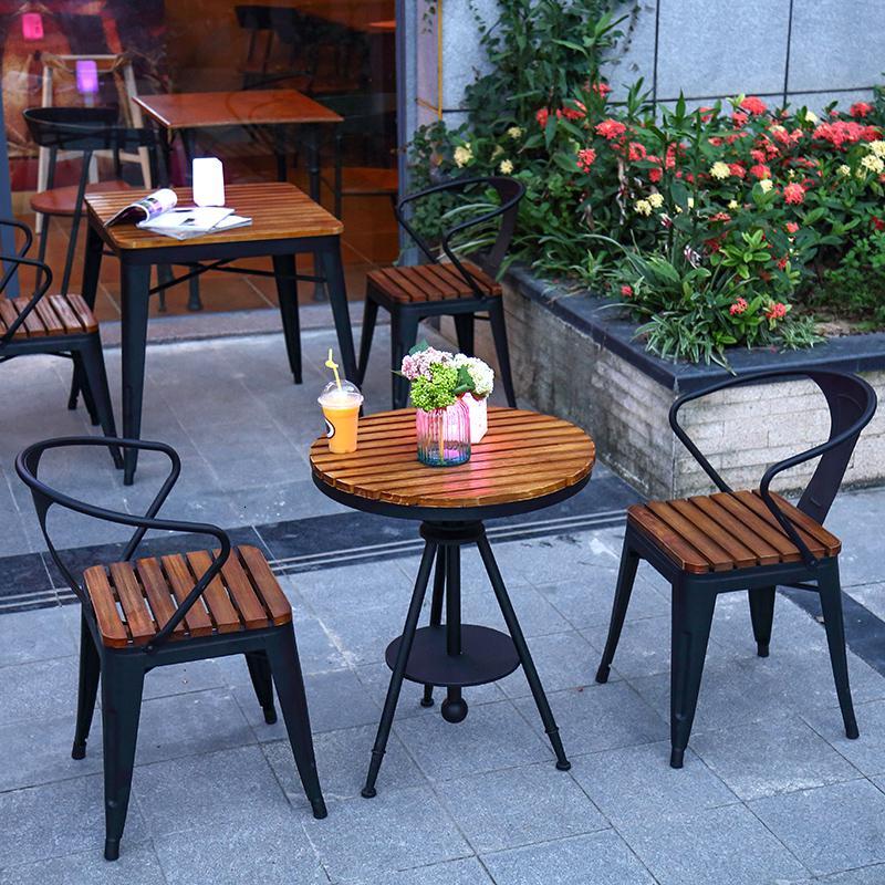 室外桌椅咖啡厅休闲桌椅组合庭院阳露台外摆户外花园塑木桌圆桌1桌4椅